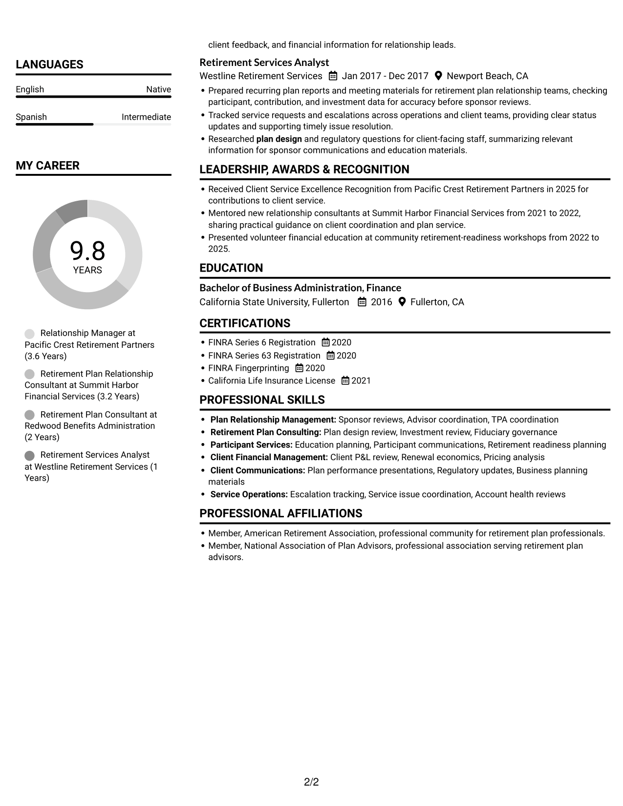 Resume example — page 2