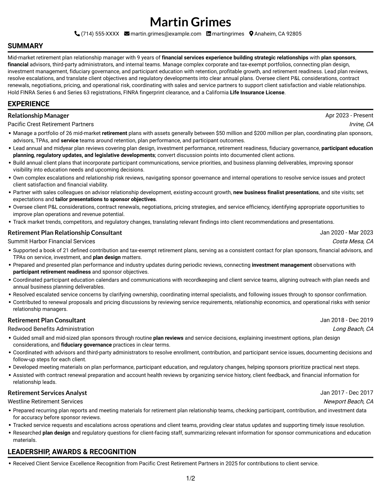 Resume example — page 1