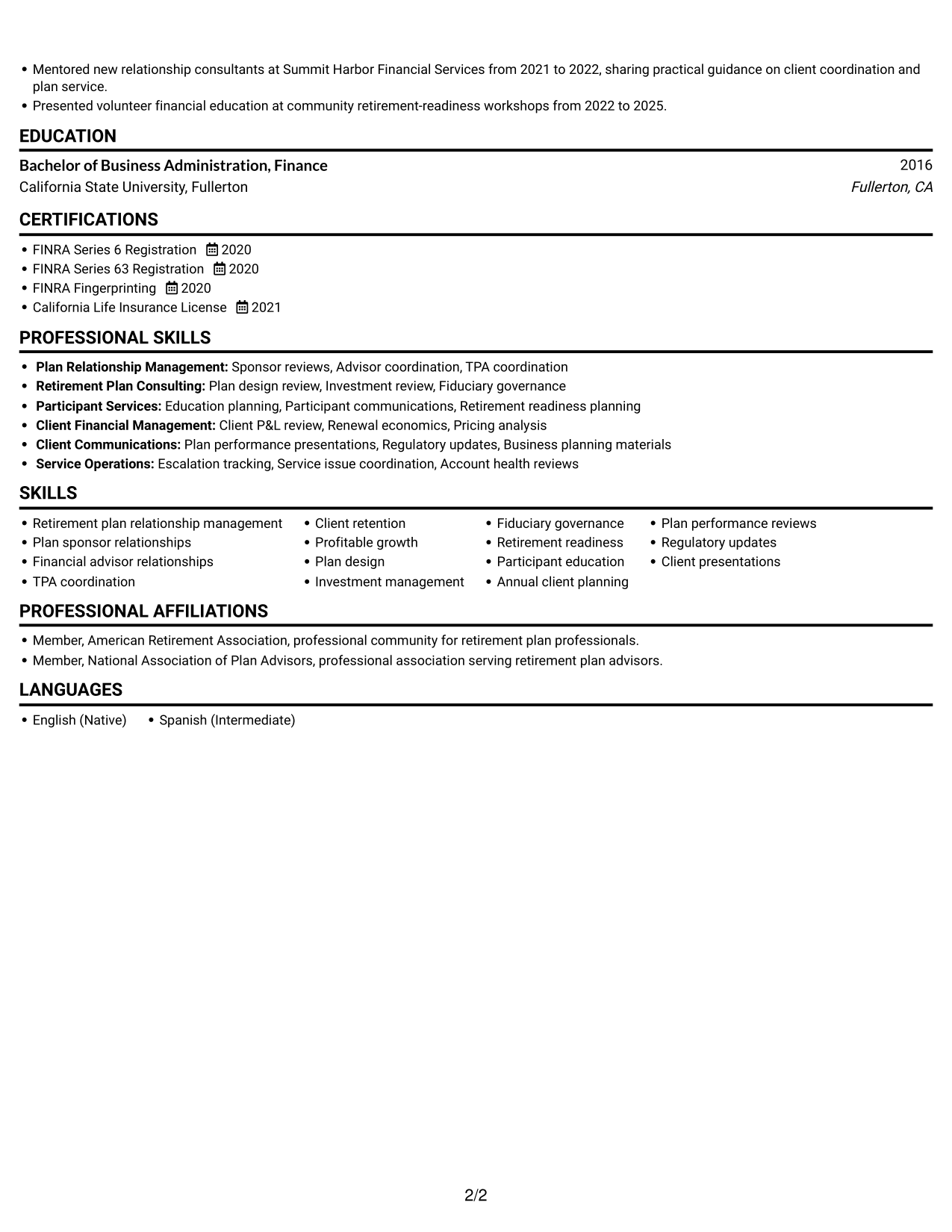 Resume example — page 2