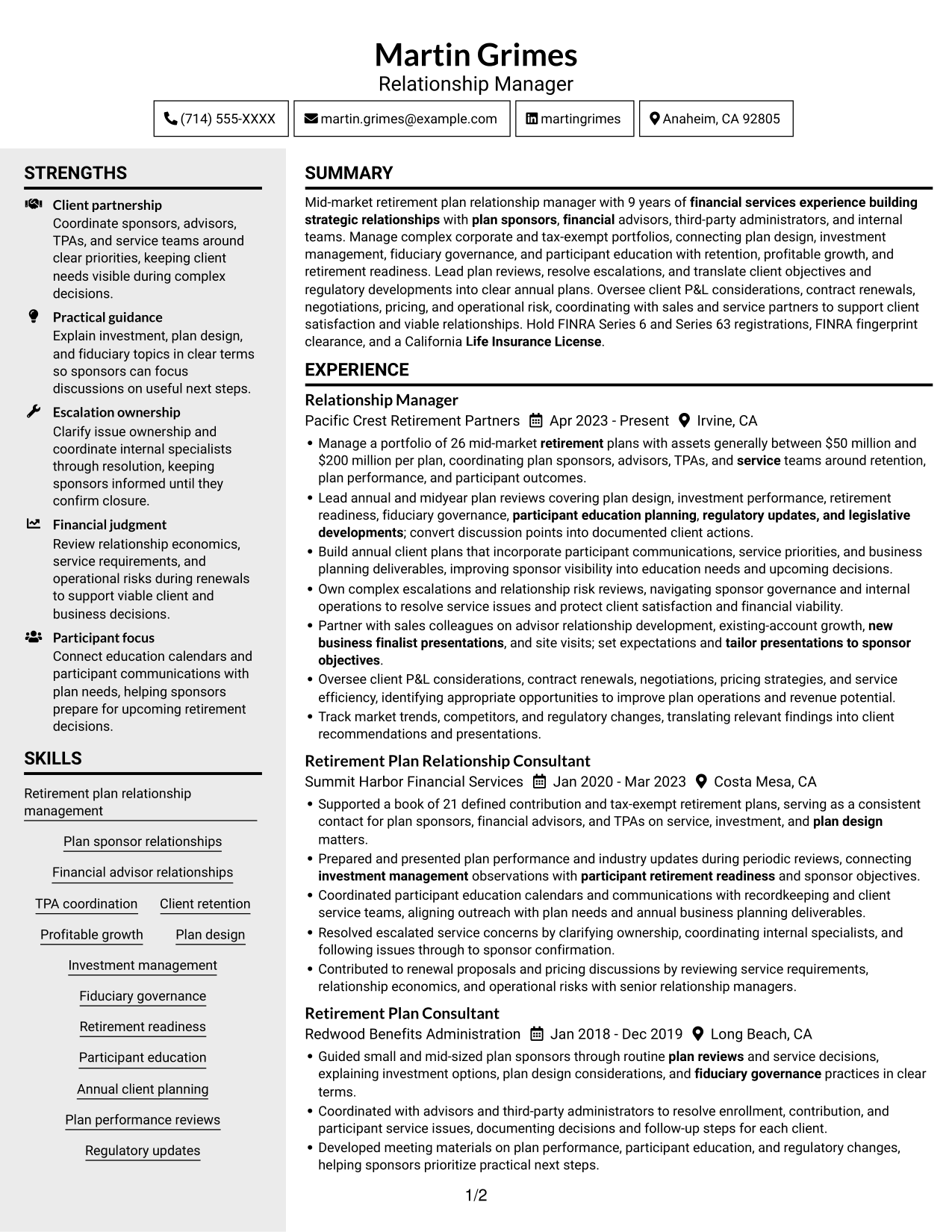 Resume example — page 1