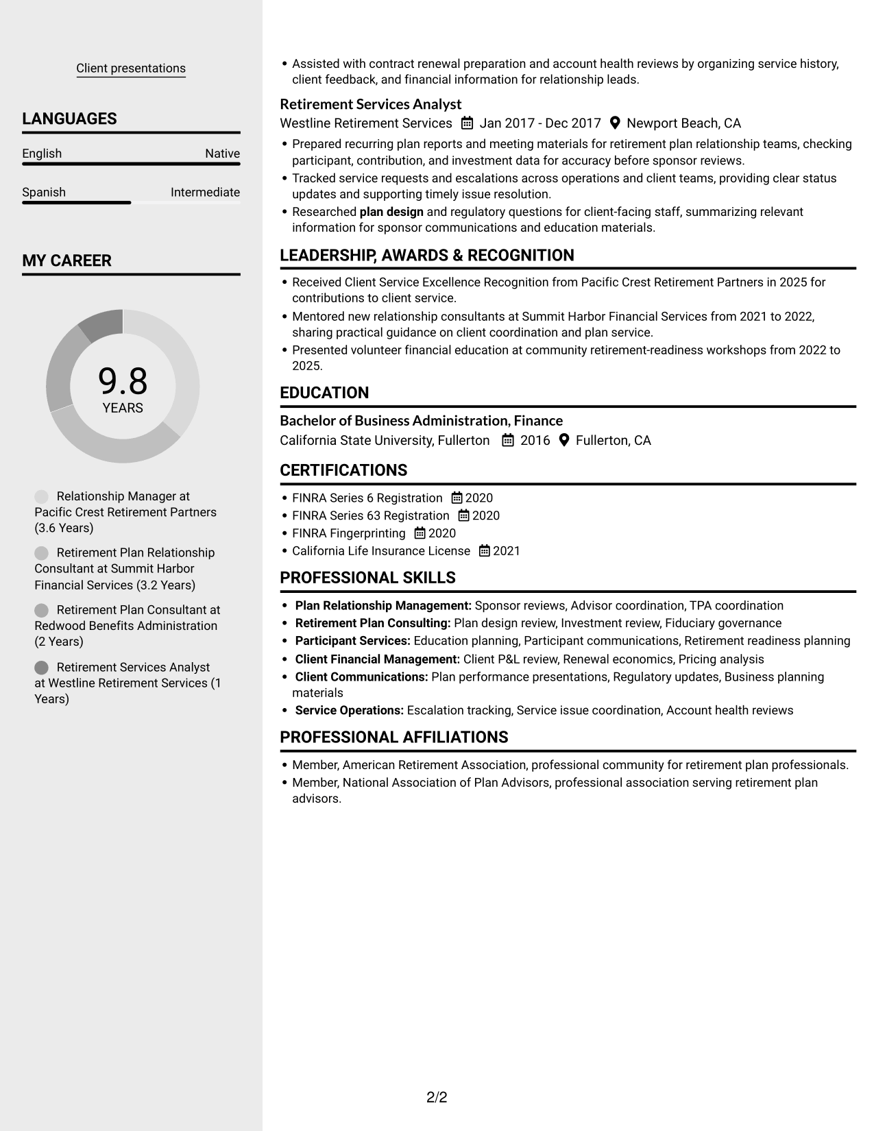 Resume example — page 2