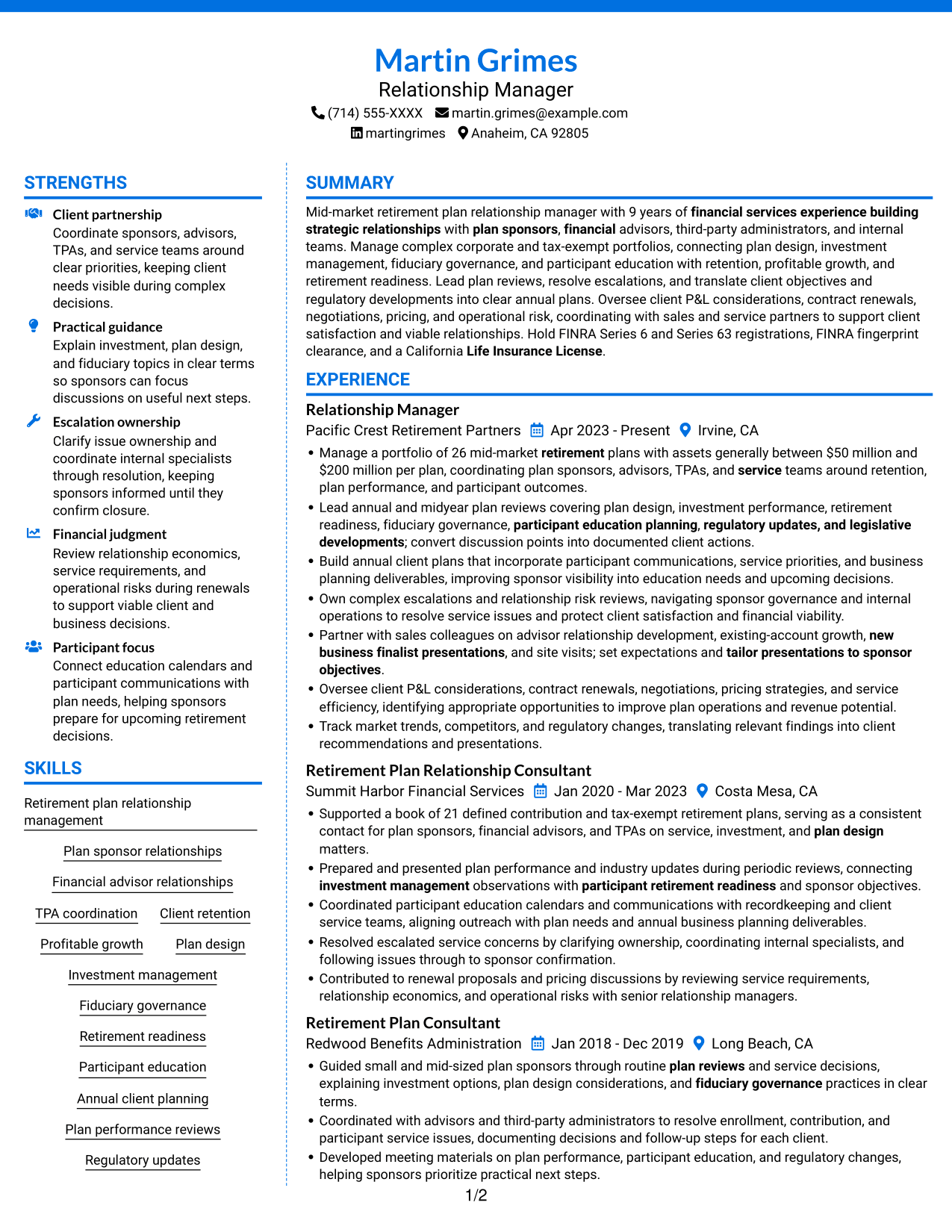 Resume example — page 1