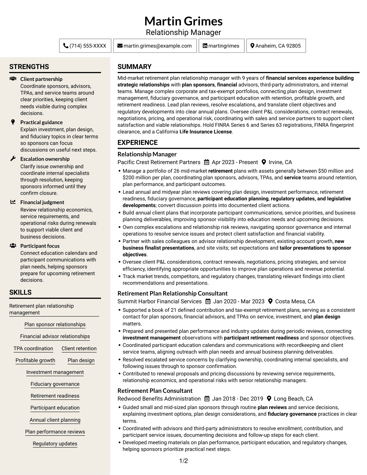 Resume example — page 1