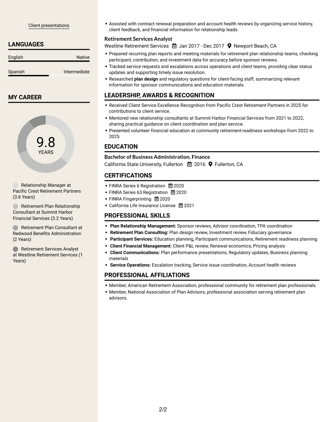 Resume example — page 2