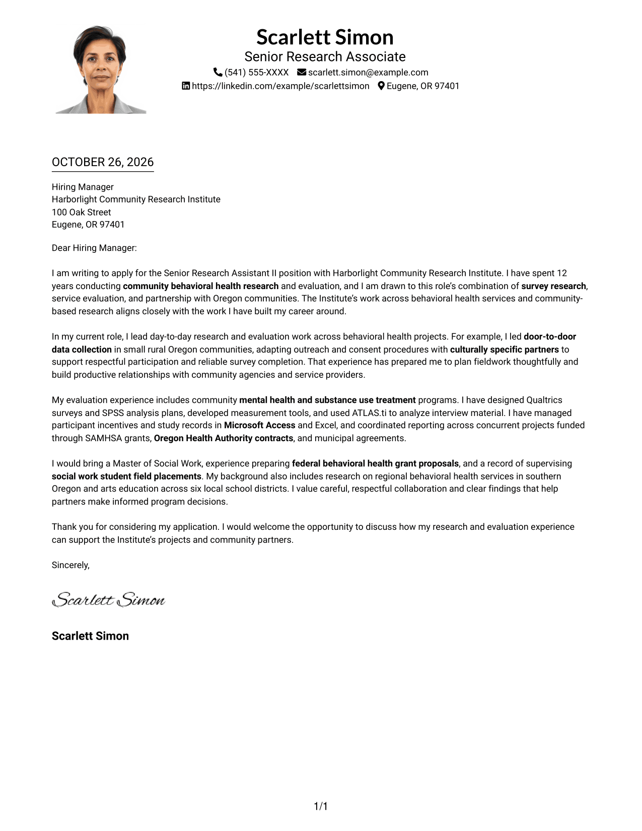 Cover letter example — page 1