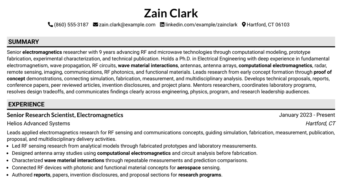 7 Senior Researcher, Electromagnetics Resume Templates with Example
