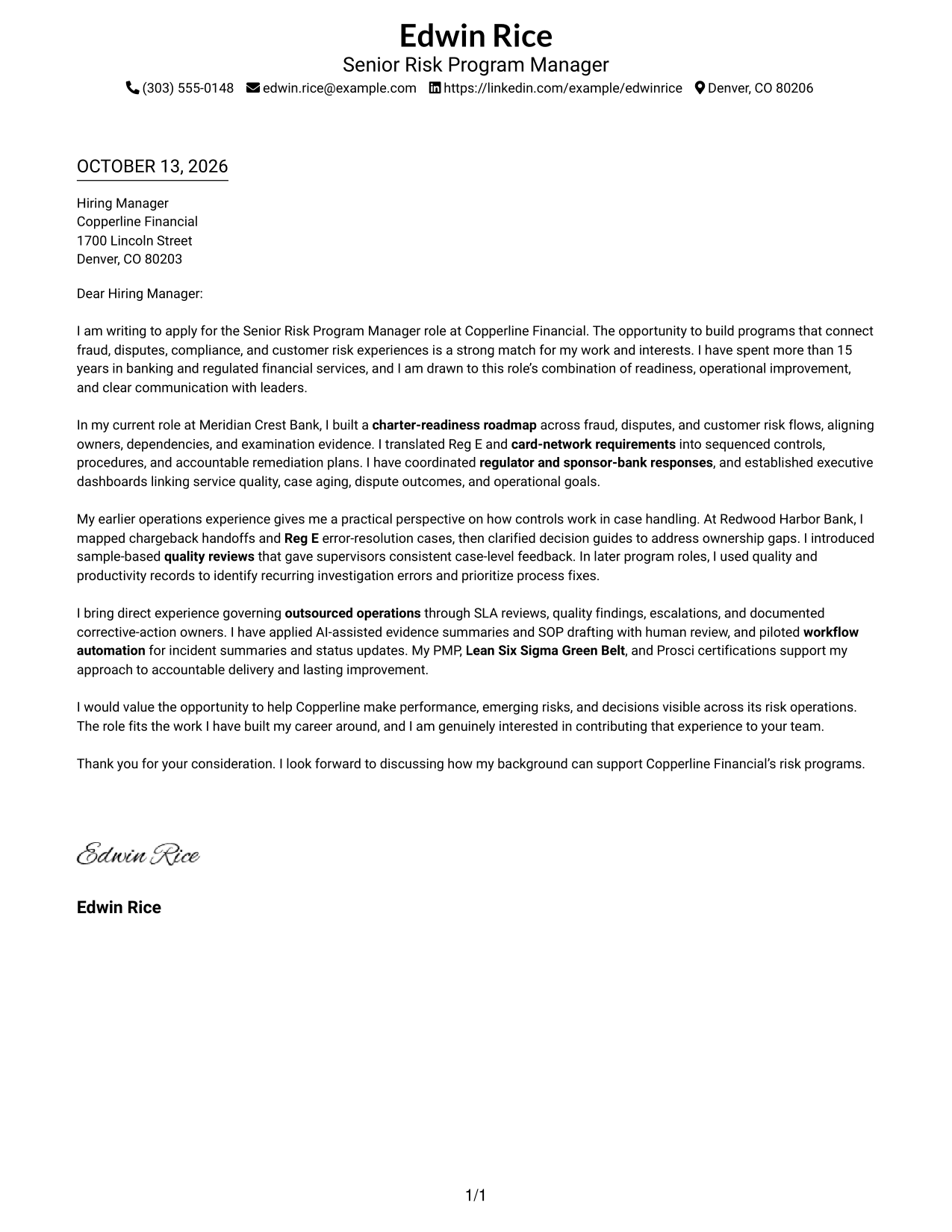 Cover Letter Example Page 1