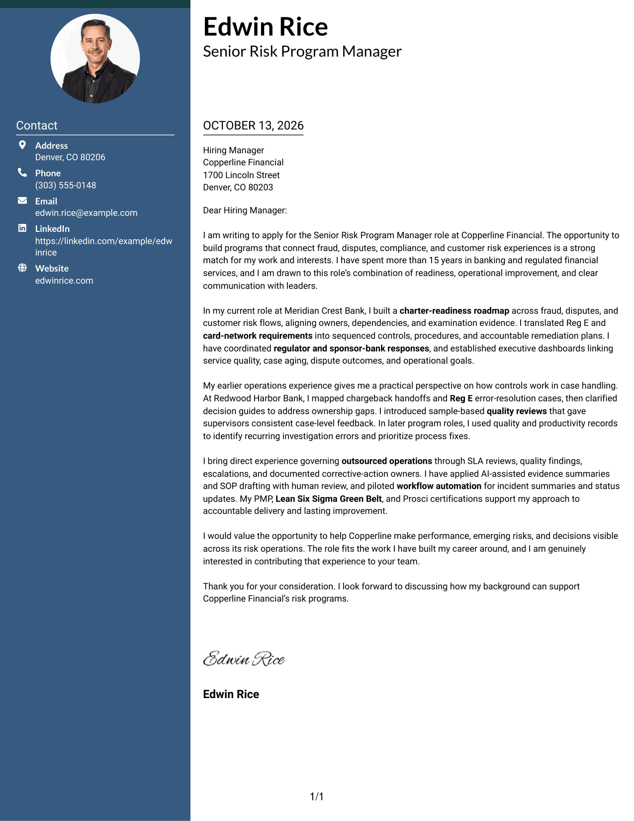 Cover Letter Example Page 1