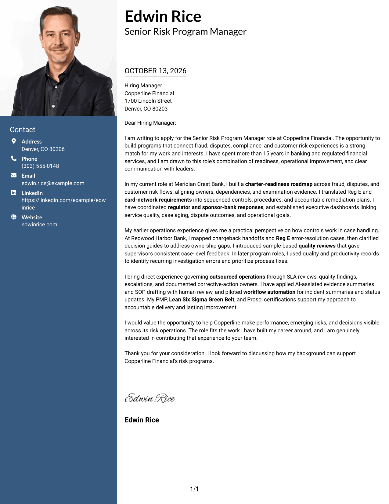 Cover Letter Example Page 1