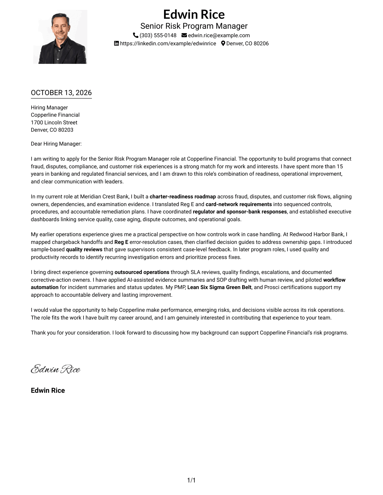 Cover Letter Example Page 1