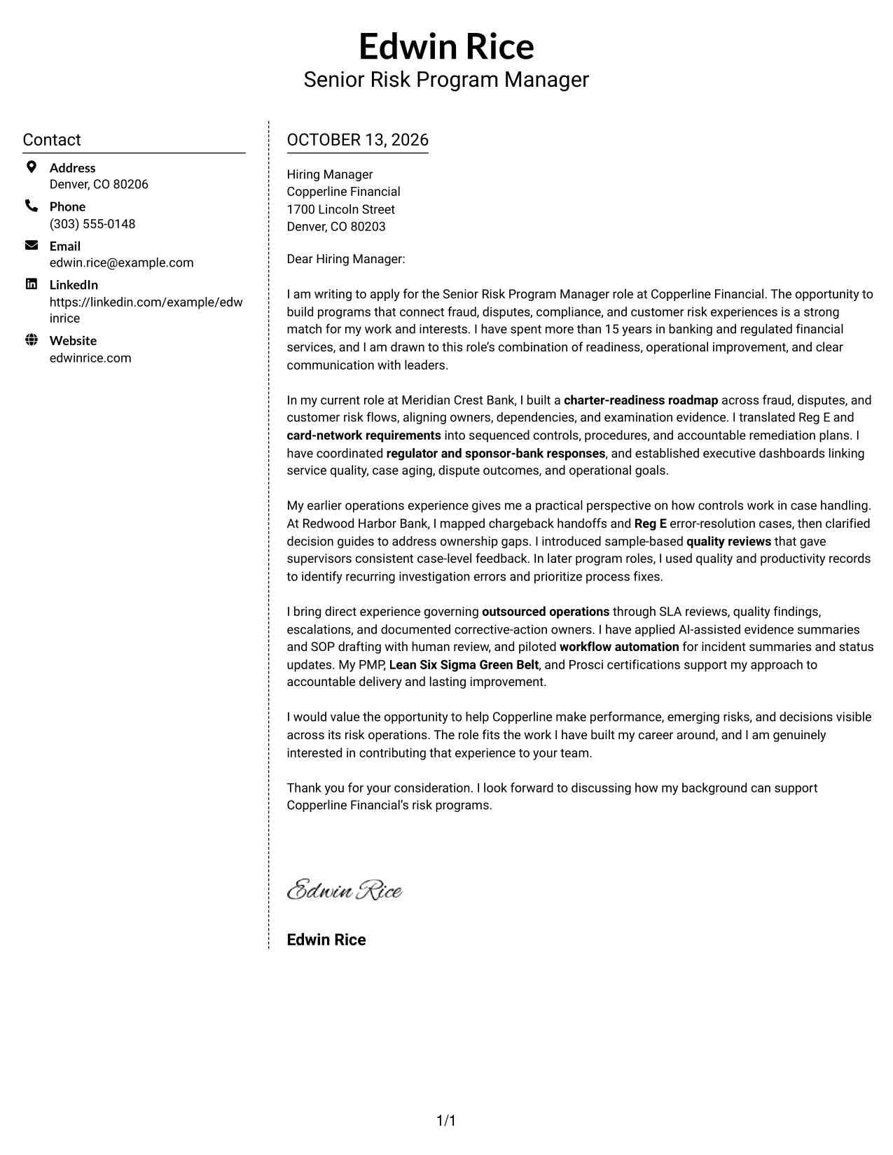 Cover Letter Example Page 1