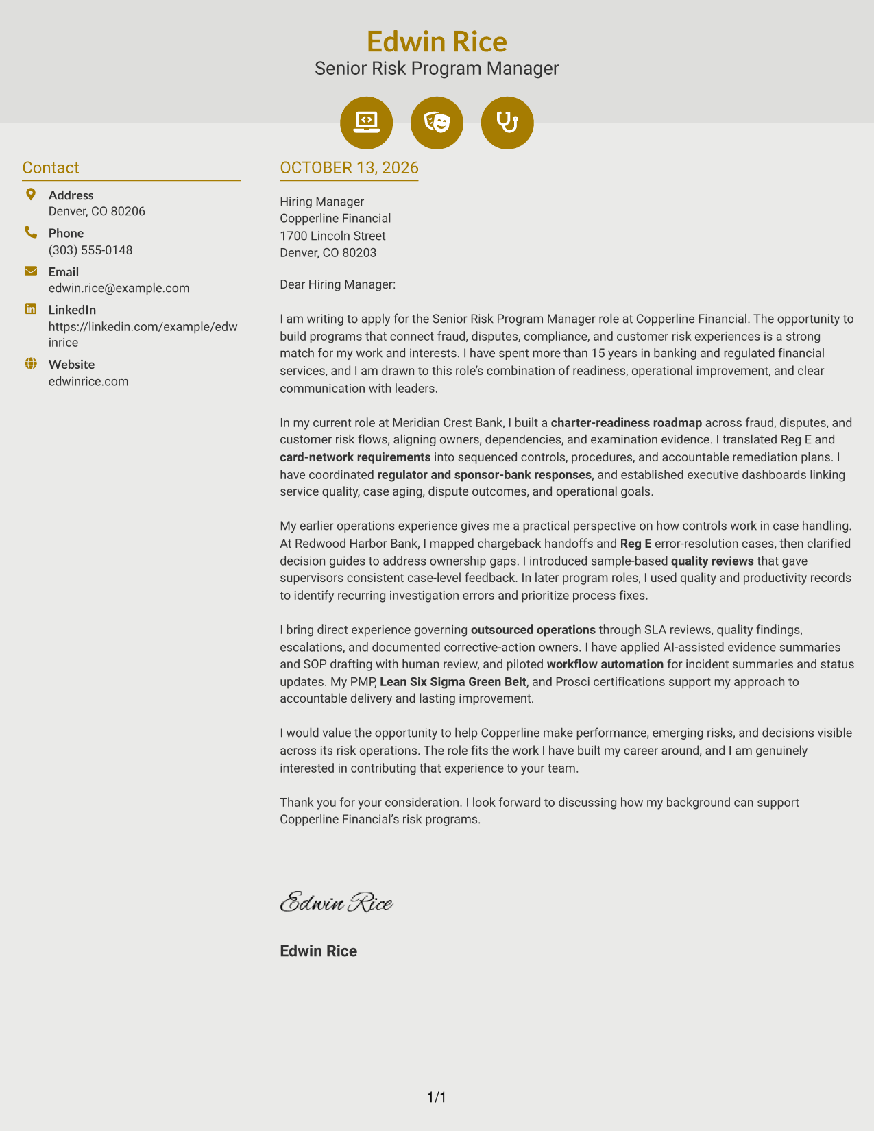 Cover Letter Example Page 1