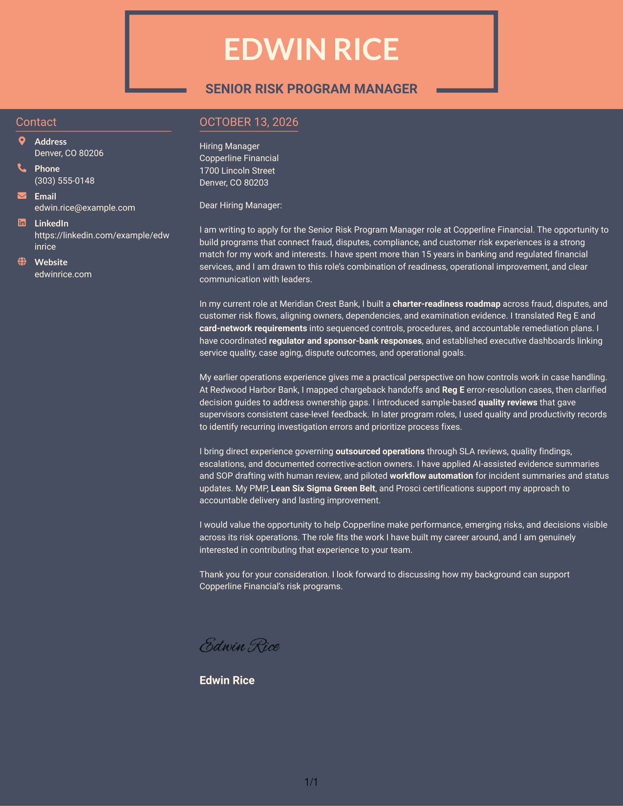 Cover Letter Example Page 1