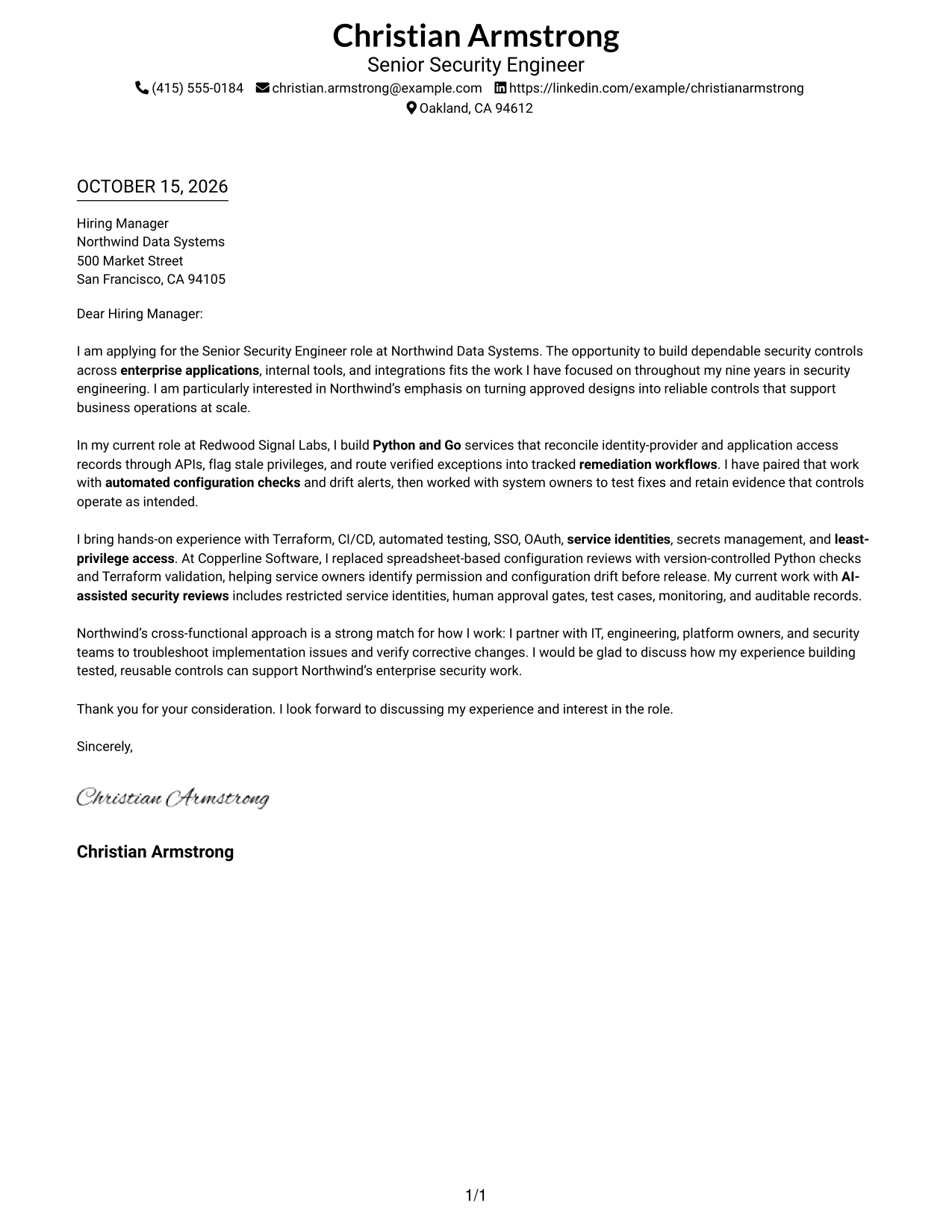 Cover letter example — page 1
