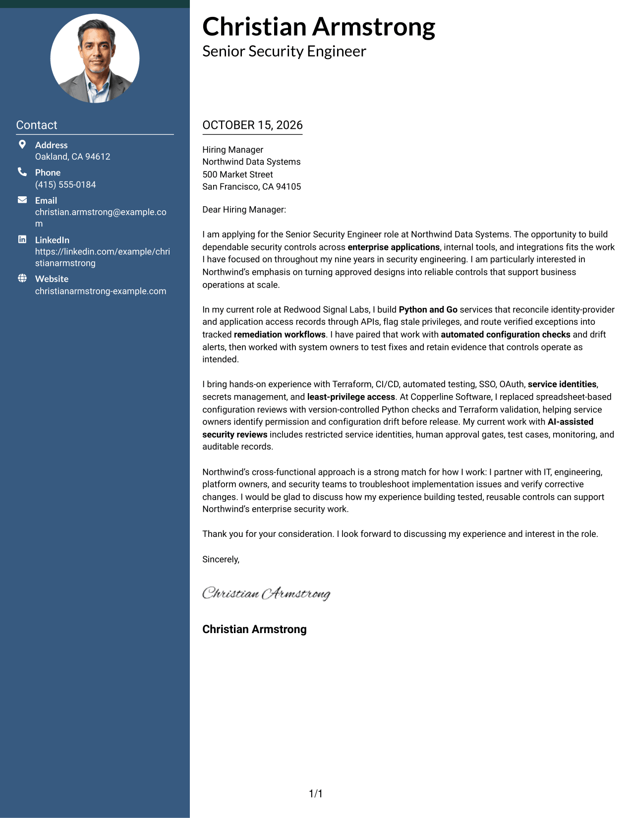 Cover letter example — page 1
