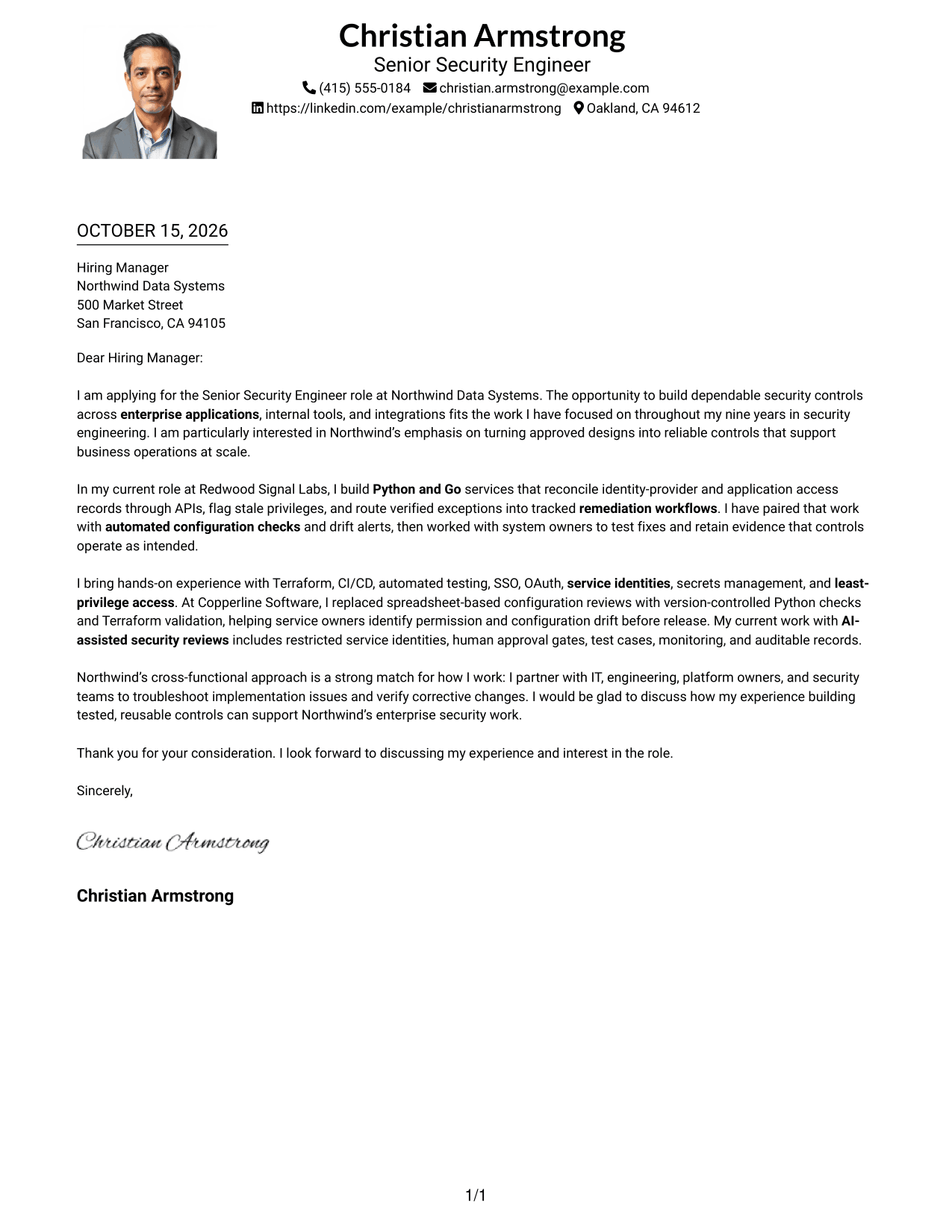 Cover letter example — page 1