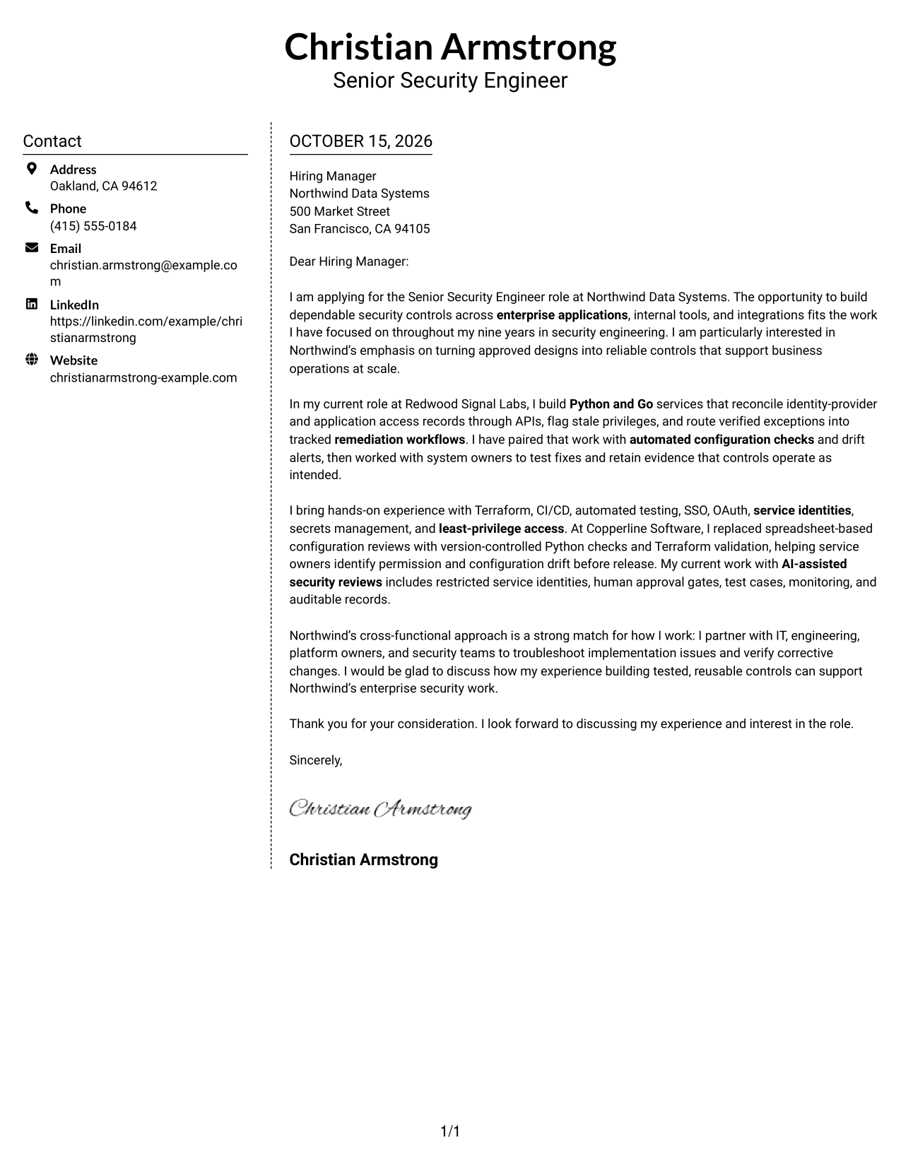 Cover letter example — page 1