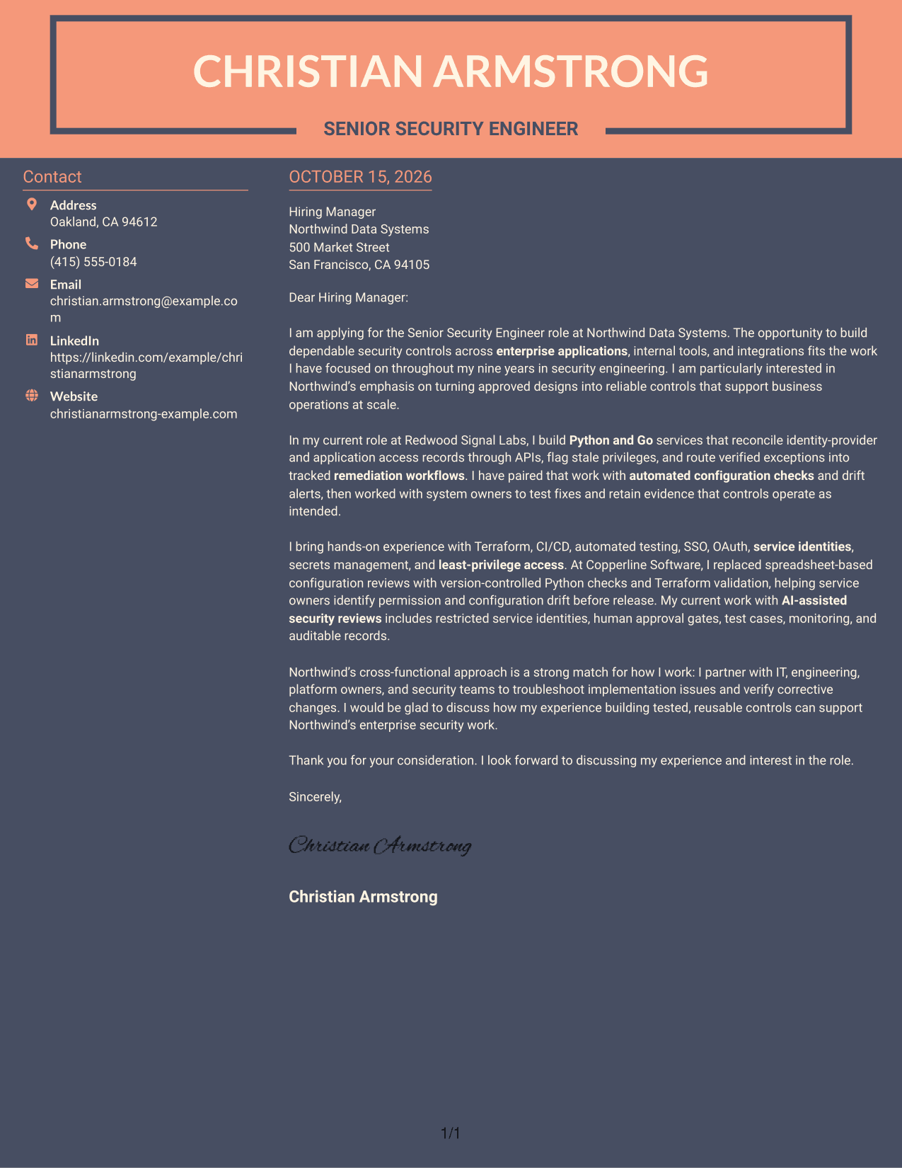 Cover letter example — page 1