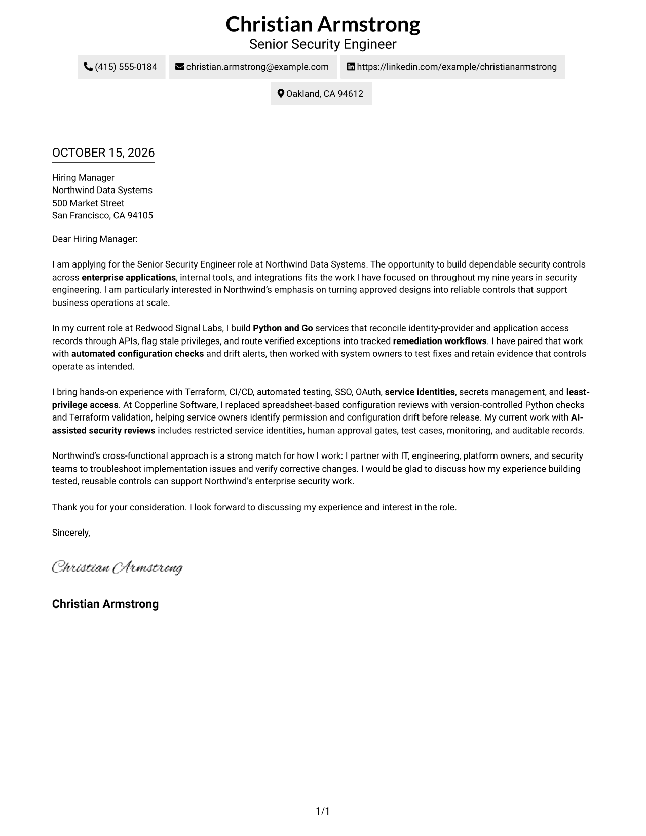 Cover letter example — page 1