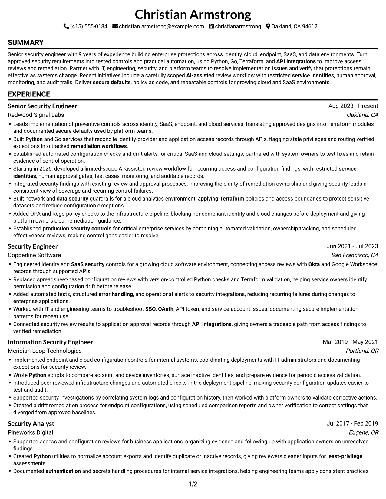 Resume example — page 1