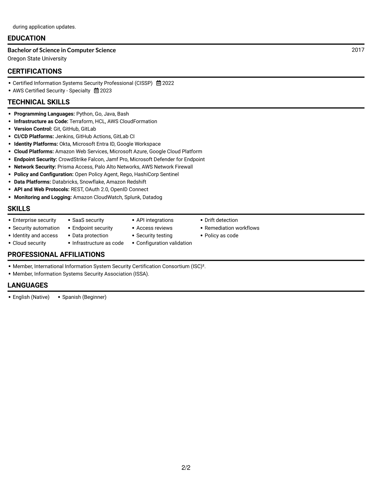 Resume example — page 2