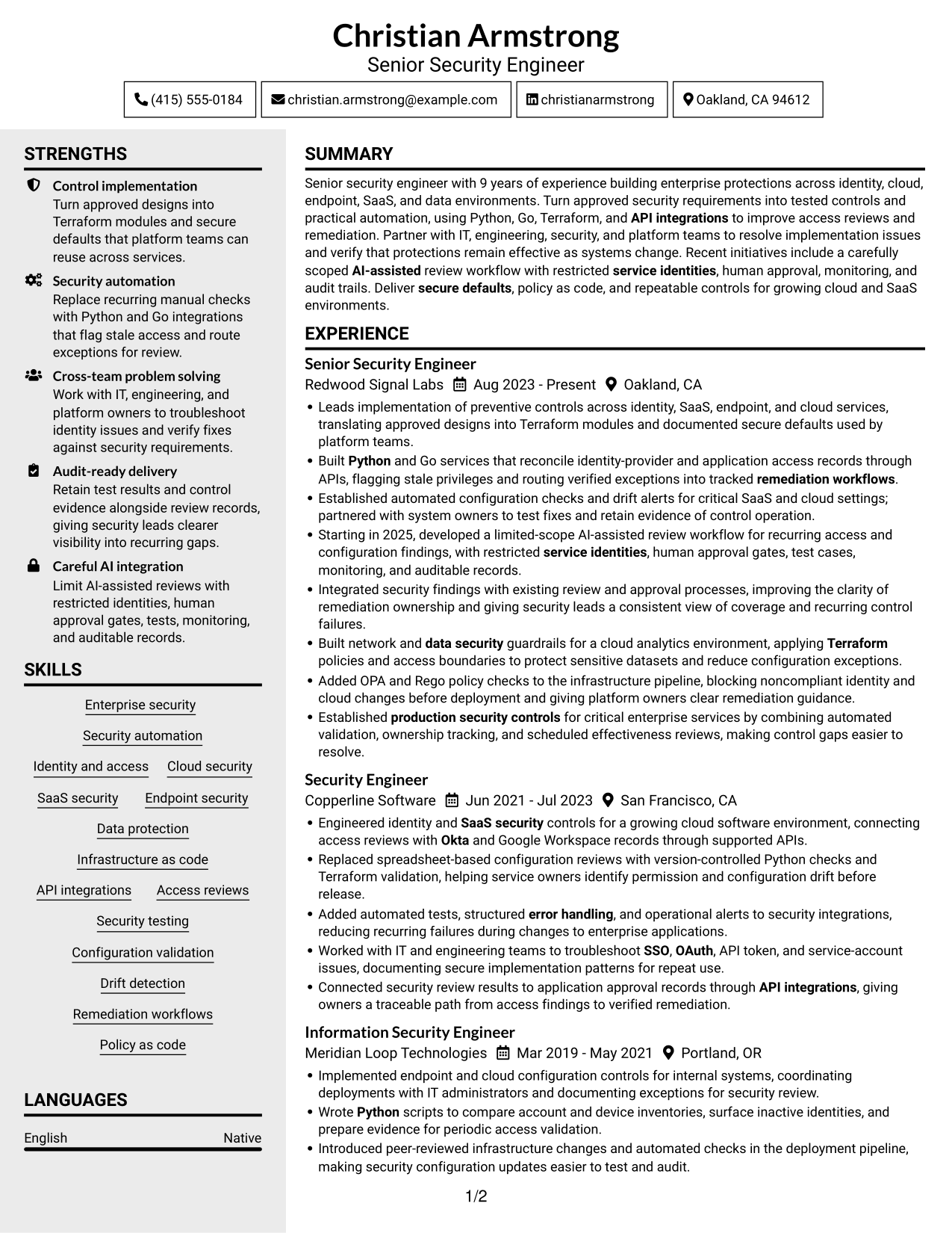 Resume example — page 1