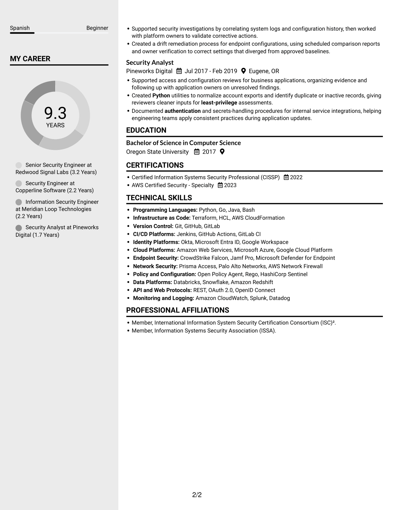 Resume example — page 2