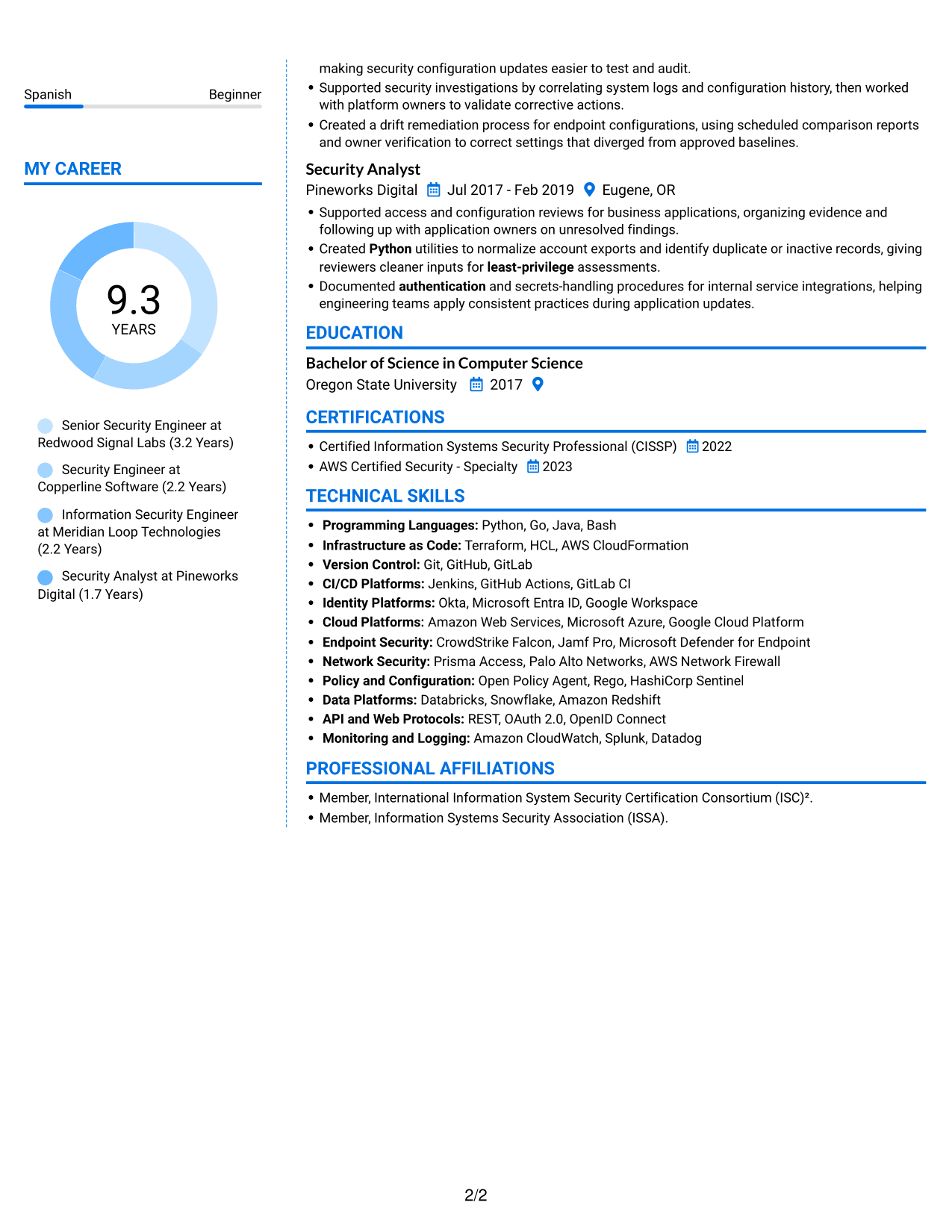 Resume example — page 2