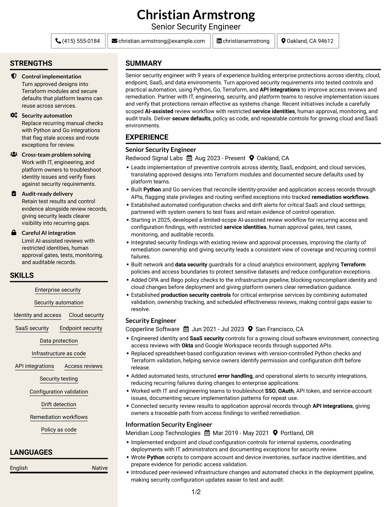 Resume example — page 1