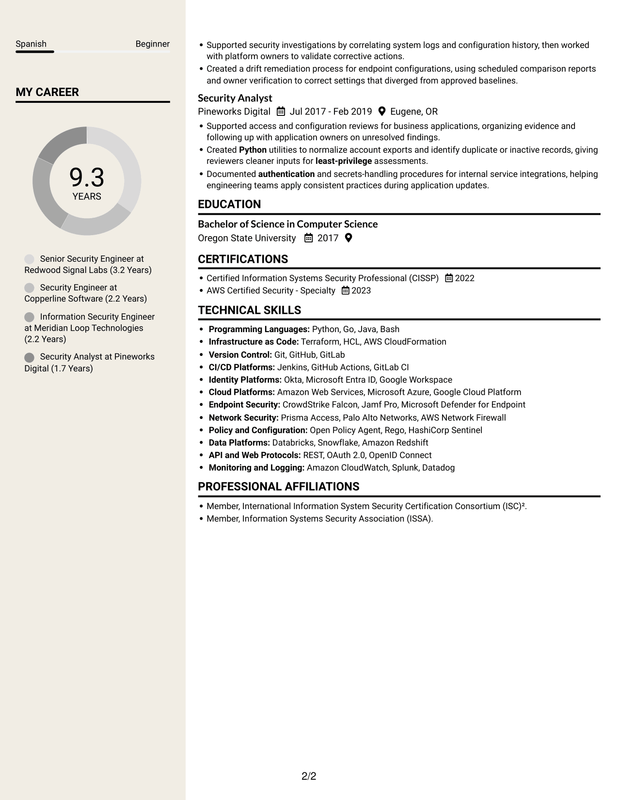 Resume example — page 2