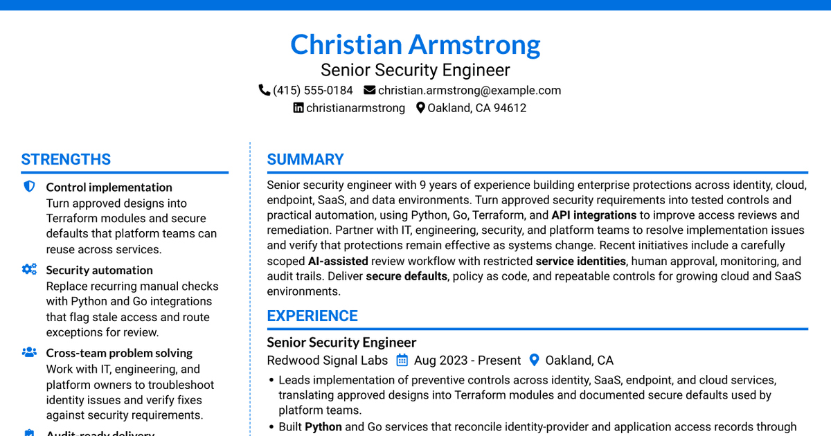 7 Senior Security Engineer - Enterprise Security Resume Templates with Example