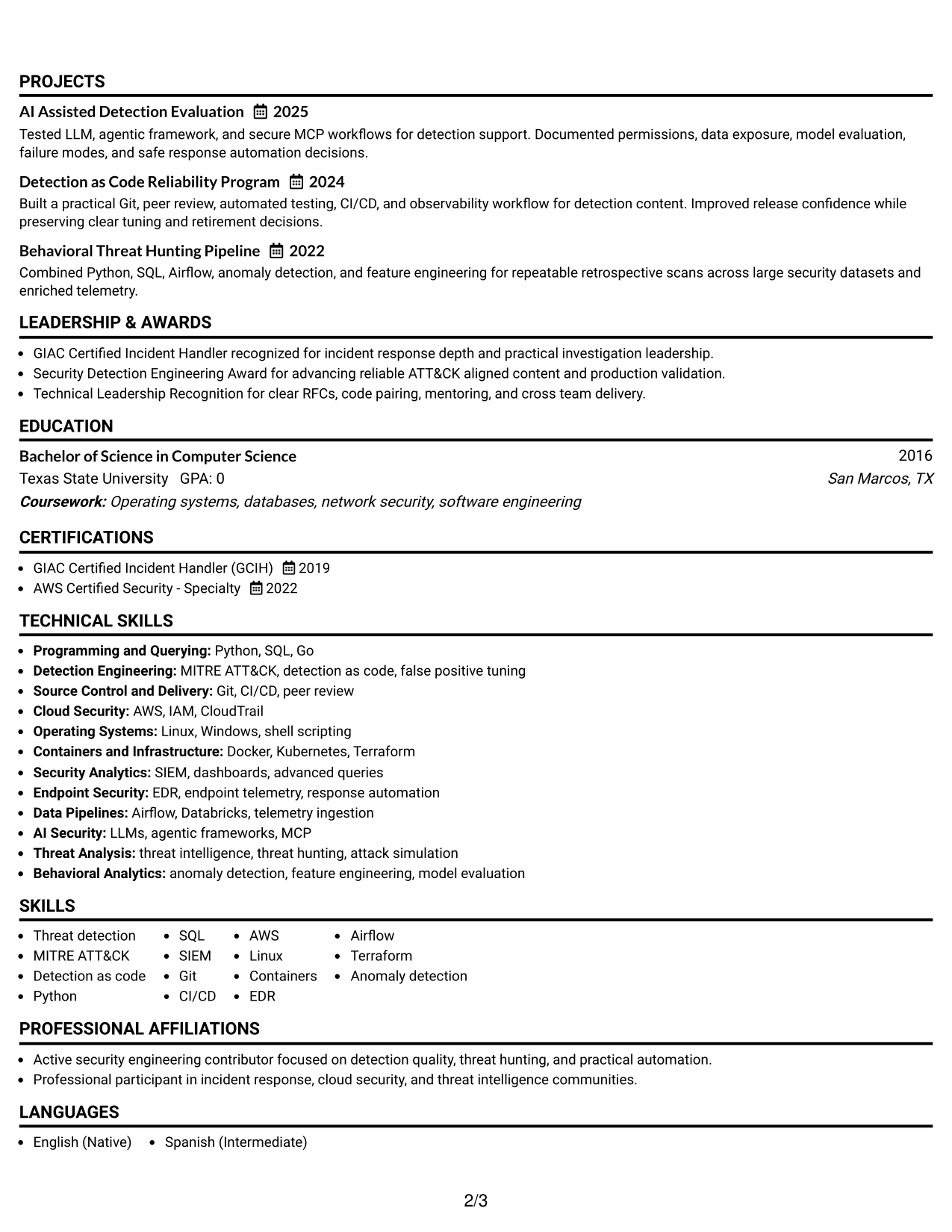 Resume Example Page 2