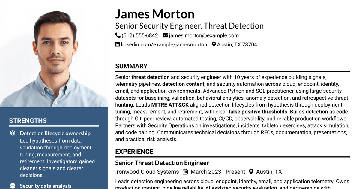 7 Senior Security Engineer - Threat Detection Resume Templates with Example