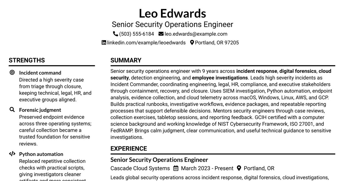 7 Senior Security Operations Engineer Resume Templates with Example