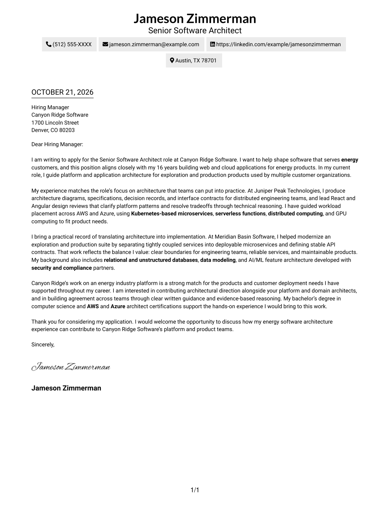 Cover letter example — page 1