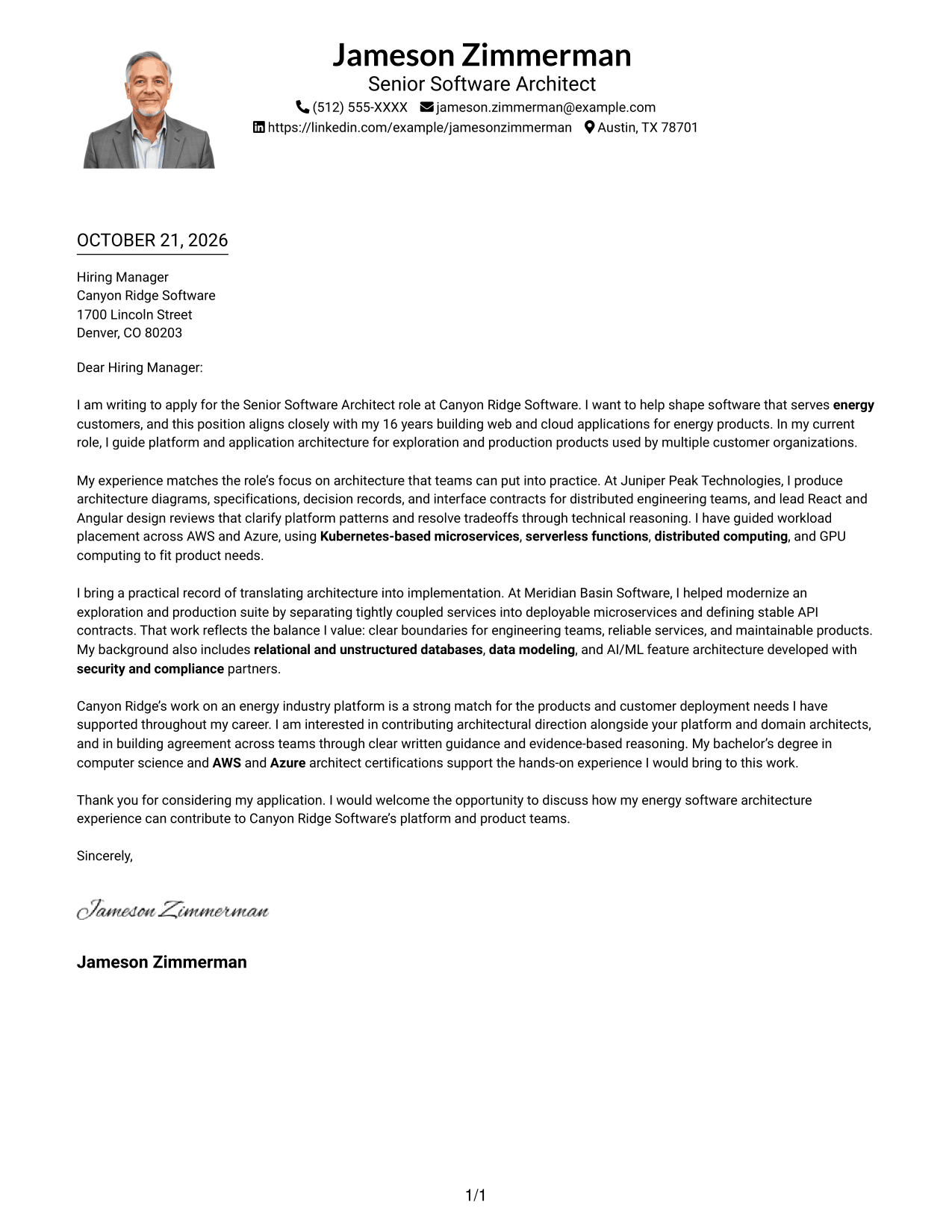 Cover letter example — page 1
