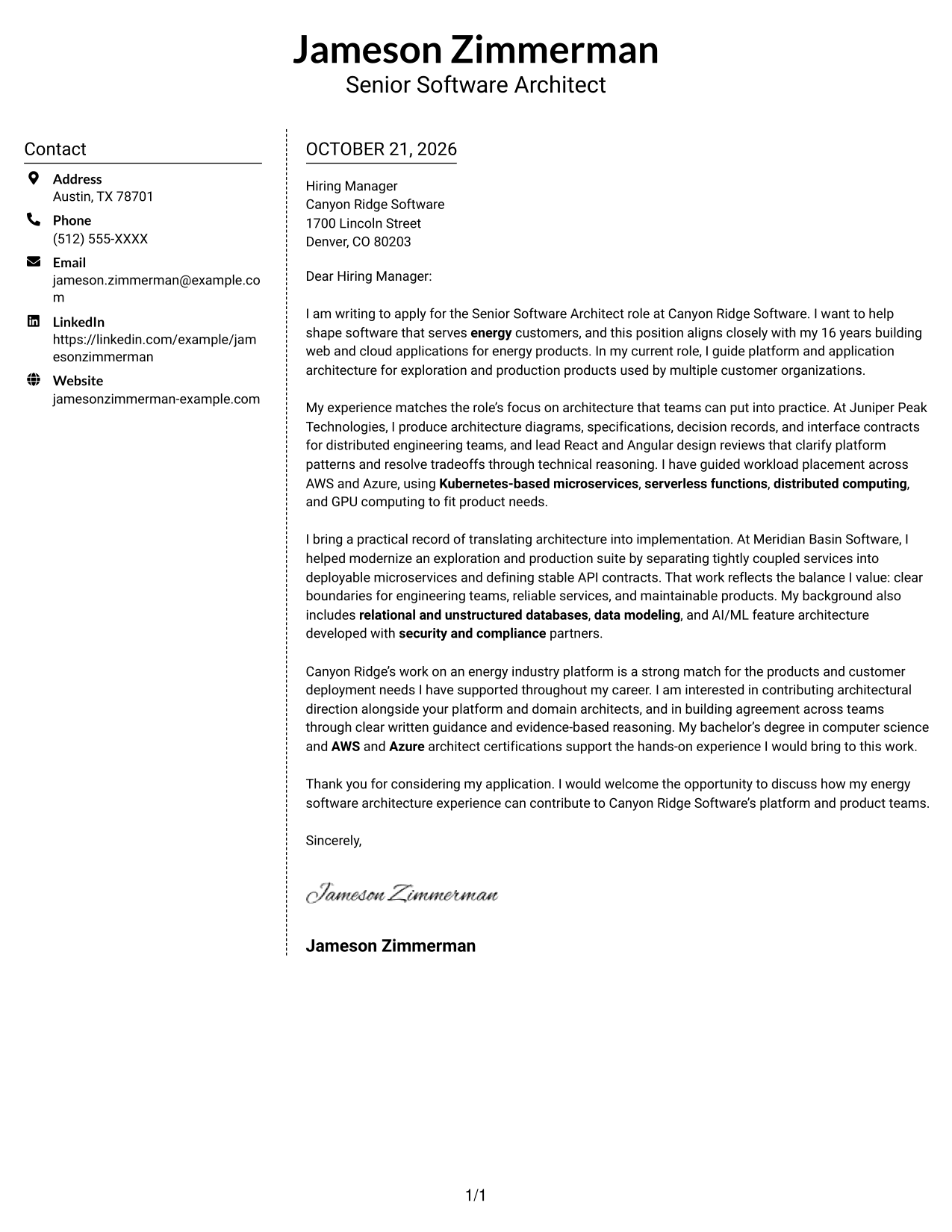 Cover letter example — page 1
