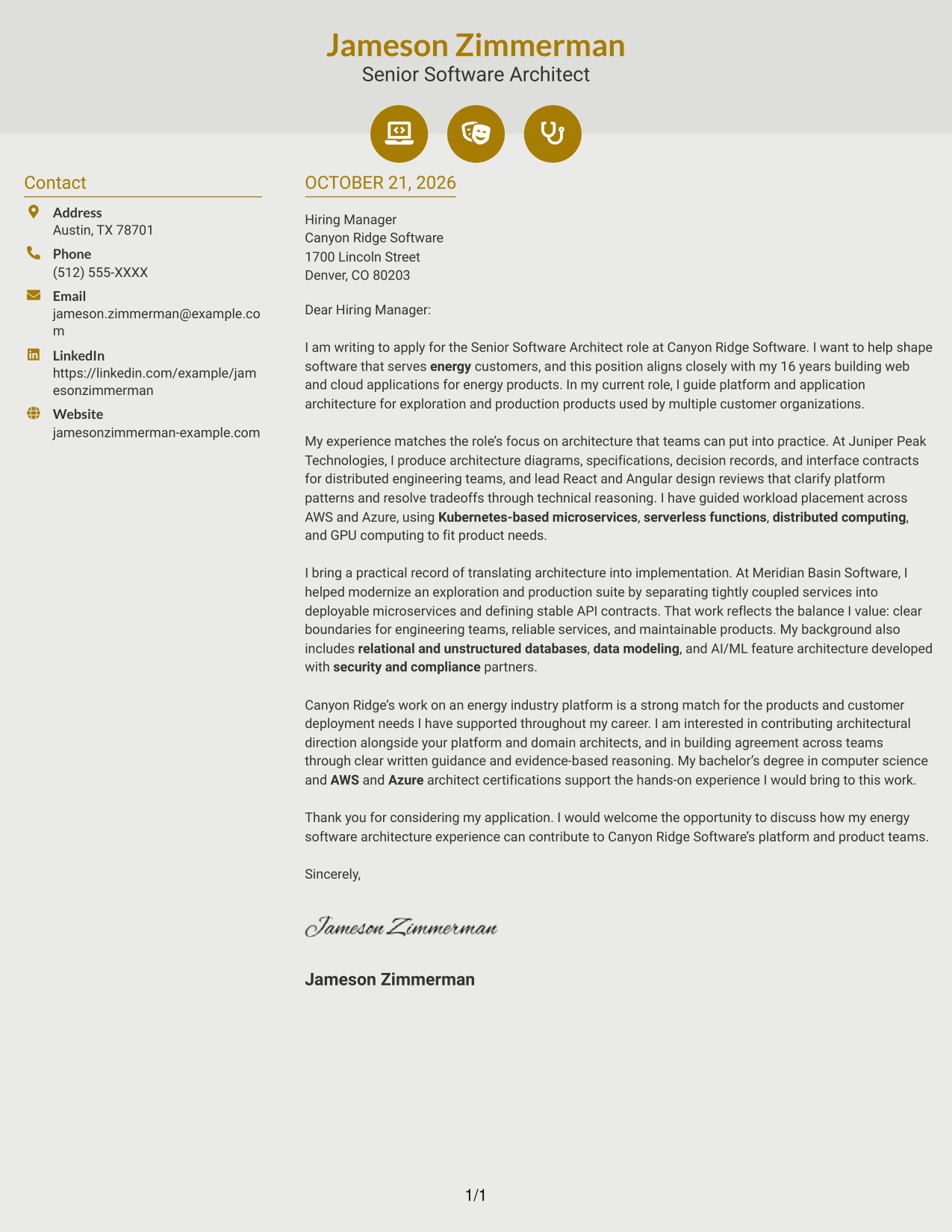 Cover letter example — page 1