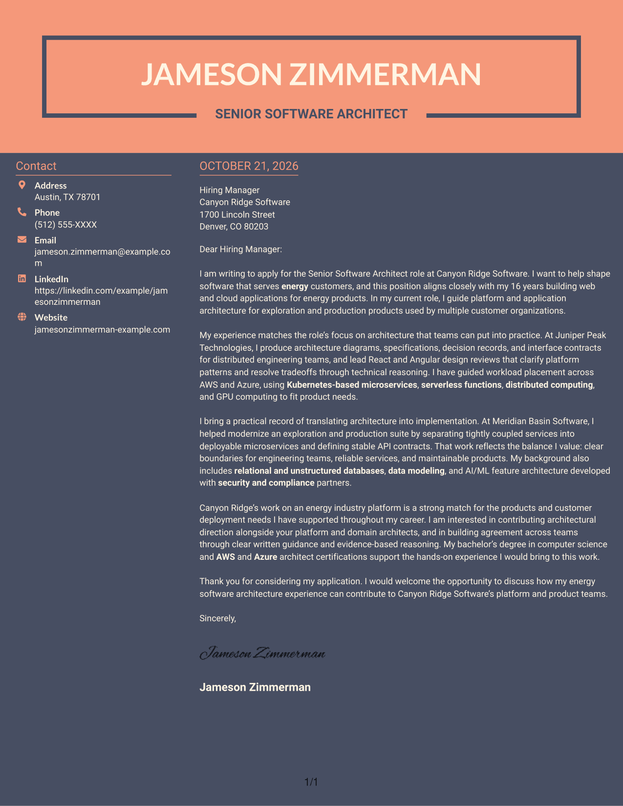 Cover letter example — page 1
