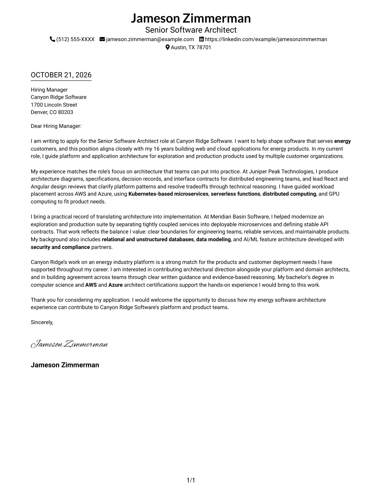 Cover letter example — page 1