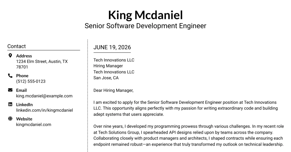 30+ Senior Software Development Engineer Cover Letter Templates with Example 2026