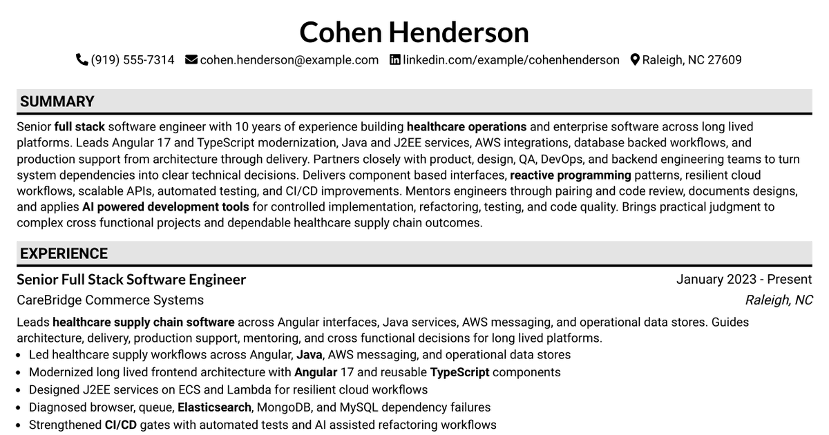 7 Senior Software Engineer - Full Stack, Angular, Java, AWS Resume Templates with Example