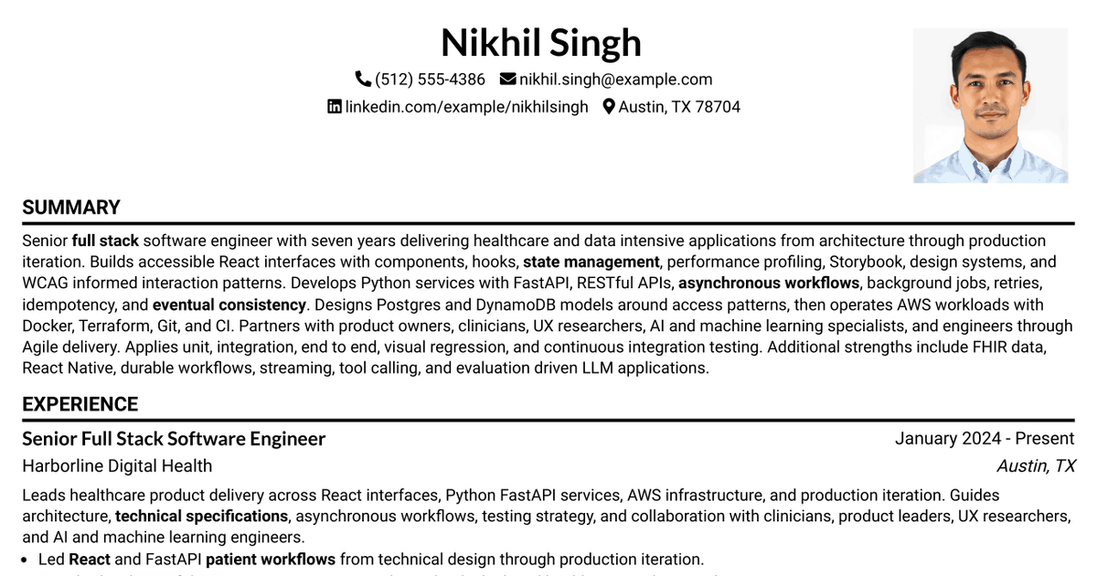 7 Senior Software Engineer, Full-Stack Resume Templates with Example