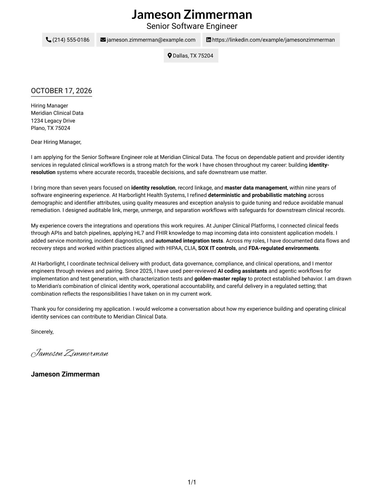Cover letter example — page 1