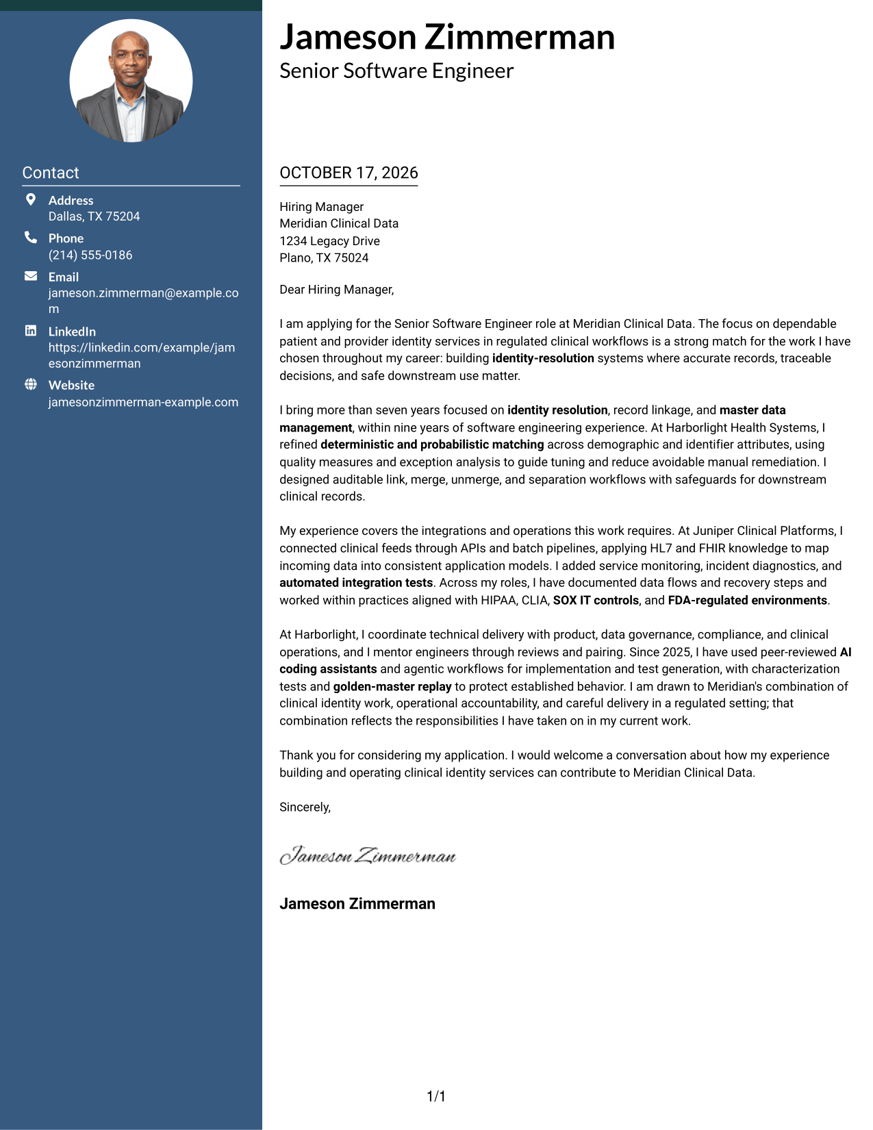 Cover letter example — page 1
