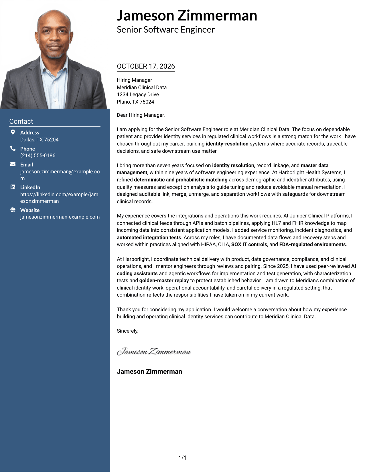 Cover letter example — page 1