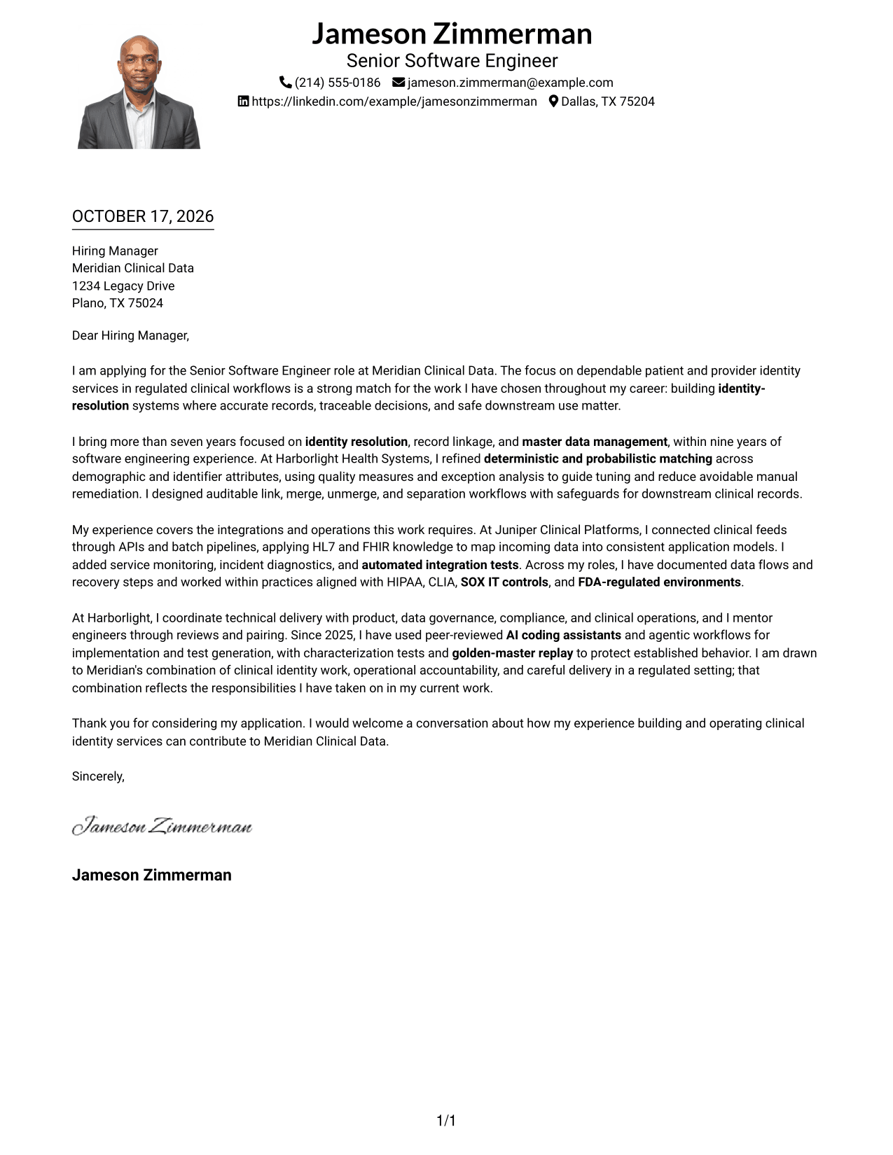 Cover letter example — page 1