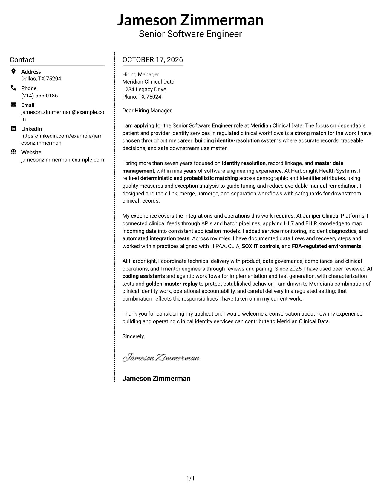 Cover letter example — page 1