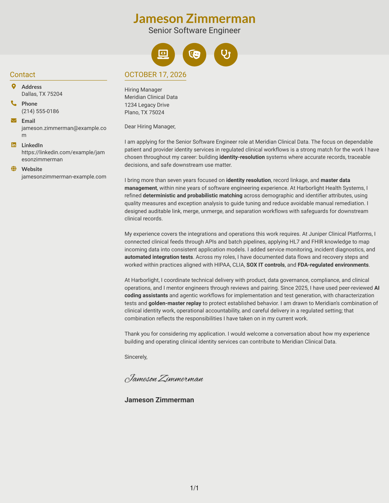 Cover letter example — page 1