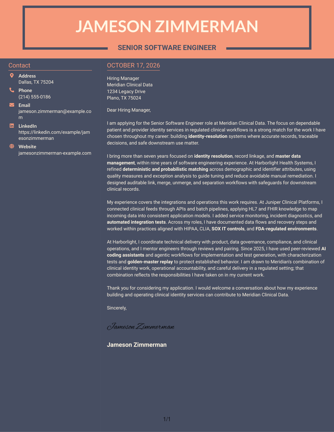 Cover letter example — page 1